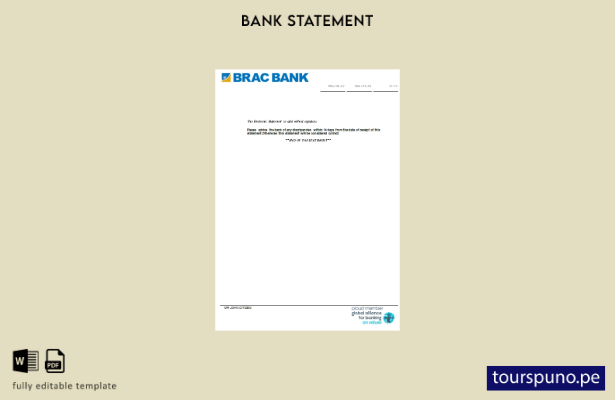 listo para imprimir plantilla de página de Word de extracto bancario BRAC de Ban